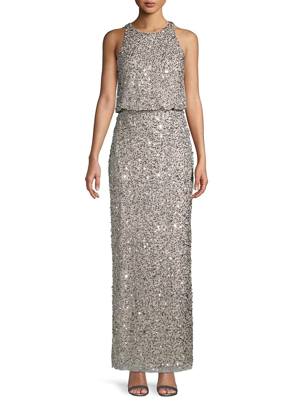 Aidan Mattox Embellished Silver Blouson Gown Size 6 NWT